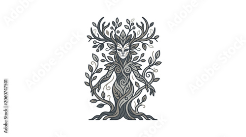 Photos Ethereal nature goddess dryad figure intricate line art.
