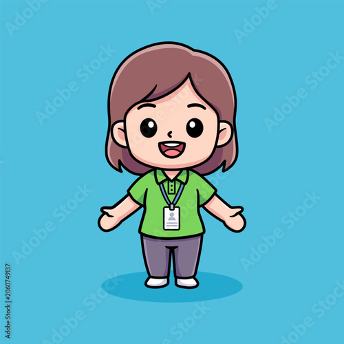Cute Female Staff Member Mascot Illustration