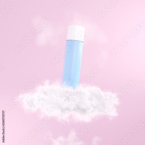 Cosmetic Bottle Mockup Floating on Fluffy Cloud with Soft Pink Pastel Background