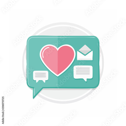 Flat design speech bubble with heart and icons