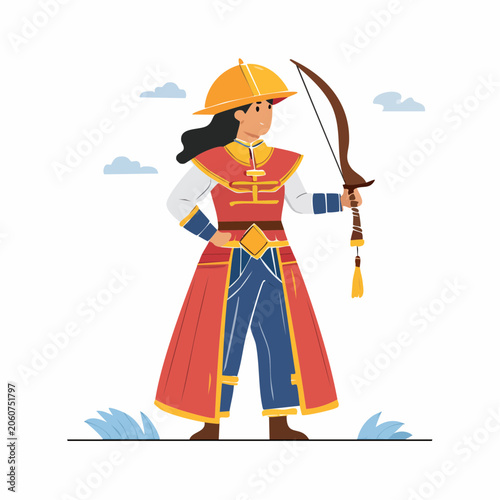 Illustration of a Female Warrior with Bow and Arrow