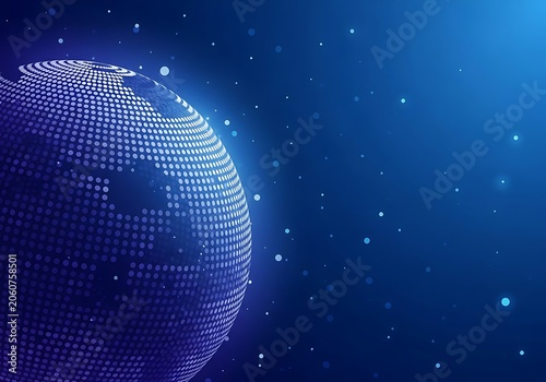 Abstract digital globe with dotted network on blue background