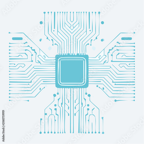 Abstract Circuit Board with Central Processor