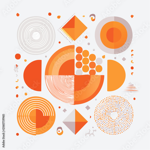 Abstract Geometric Composition with Orange and Gray Shapes