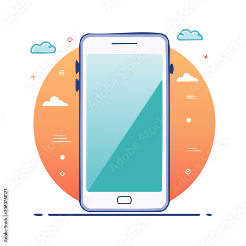 Flat design smartphone illustration with clouds and sun