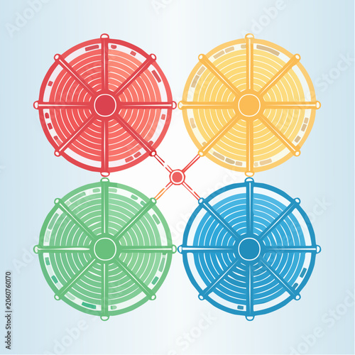 Four Colorful Circular Elements Connected