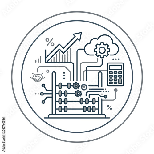 Business growth and financial data analysis circular icon.