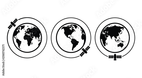 Принти на полотні Earth globe and satellite orbit graphic black and white silhouette world planet