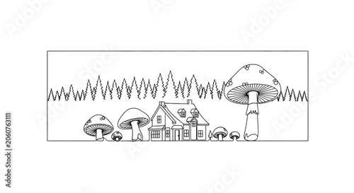Whimsical Mushroom House with Forest Background