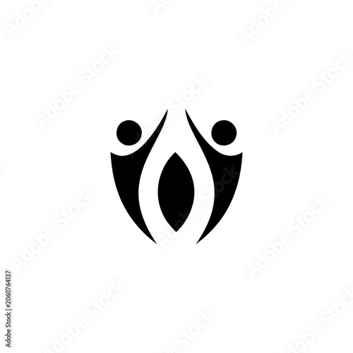 Black logo of two people with arms around a leaf shape