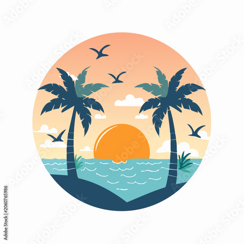 Tropical Sunset with Palm Trees and Ocean View