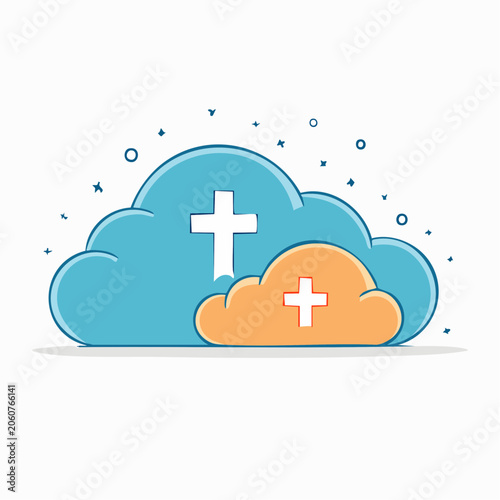 Christian Cross on Clouds Icon
