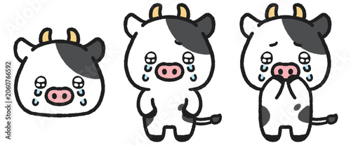 Foto うるうるとした目で泣いている牛のイラストセット