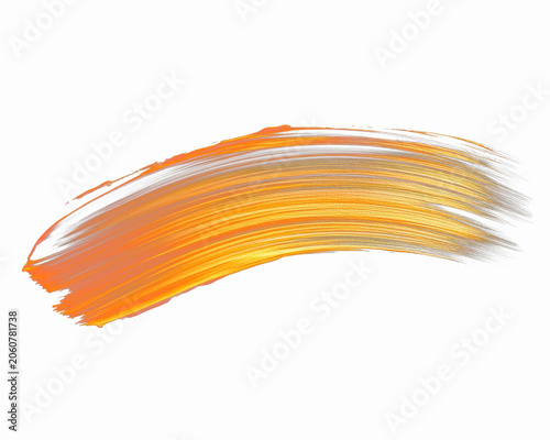Bold, flowing brushstroke in shades of gold, orange, and yellow on a black background