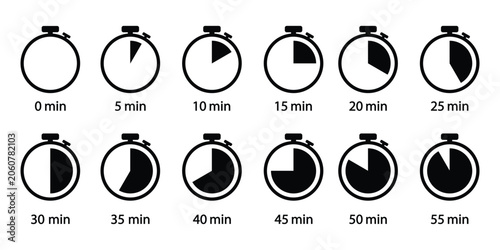 Bilde på lerret Timer and Stopwatch Icon Set – Countdown Clock, Time Tracking, Productivity & Mi