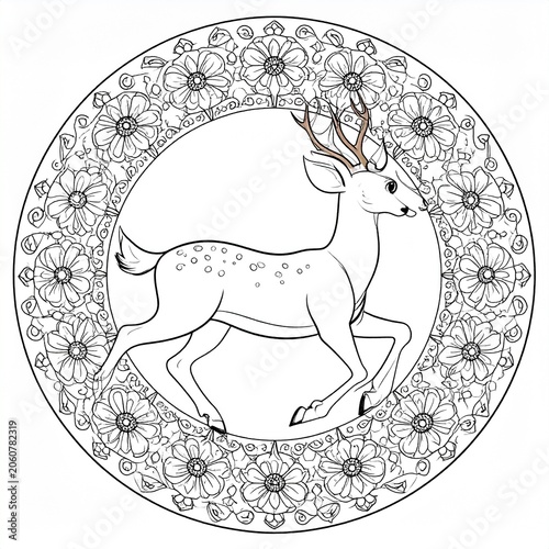 Elegant deer and floral mandala