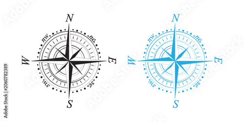 Canvas Print Compass Rose Icon Set – Nautical Navigation, Cardinal Directions & Maritime Vect