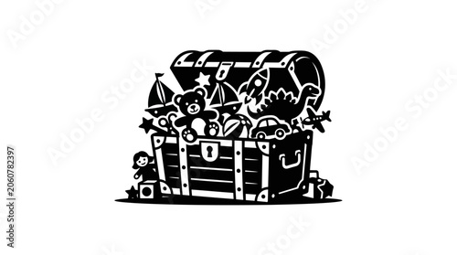 Treasure Chest Filled with Gold Coins and Jewelry.