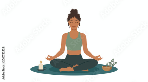 Young Woman Practicing Meditation Yoga Pose Indoor.
