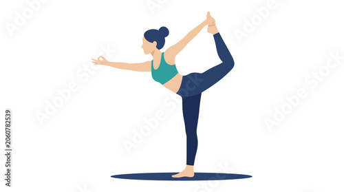 Young Woman Performing Yoga Pose on One Leg in Studio.