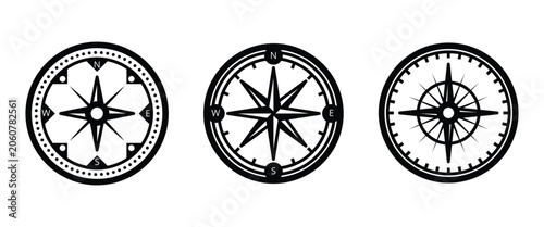 Cuadro en lienzo Compass Rose Icon Set – Nautical Navigation, Cardinal Directions & Maritime Vect