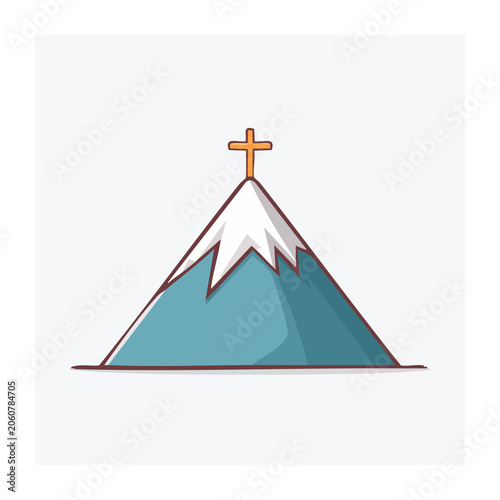 Illustration of a mountain peak with a Christian cross on top