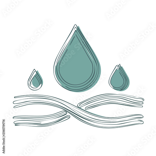 Minimalist teal water droplet and wave illustration