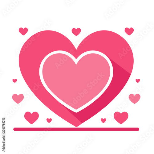 Pink heart icon with small hearts on white background