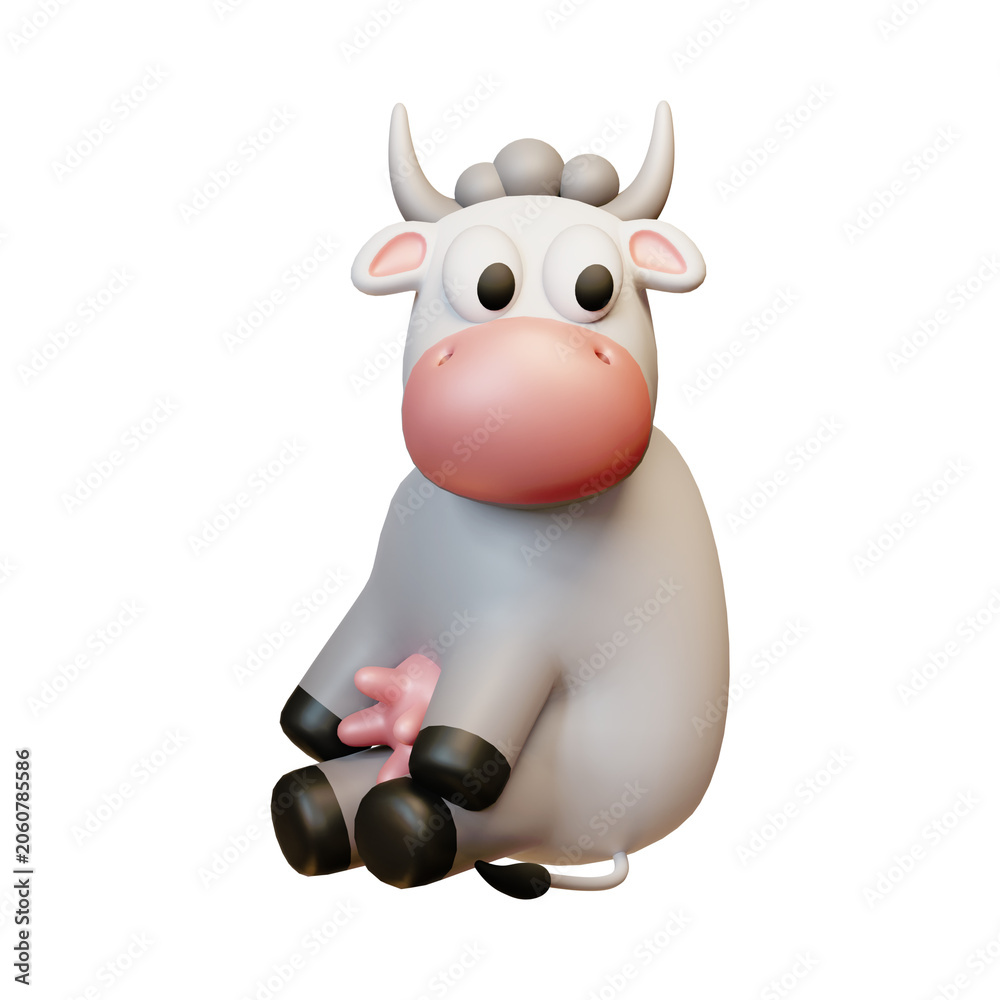 Fototapeta premium 3d,cow, animal, cartoon, farm, vector, illustration, milk, cattle, mammal, bull, cute, white, dairy, livestock, agriculture