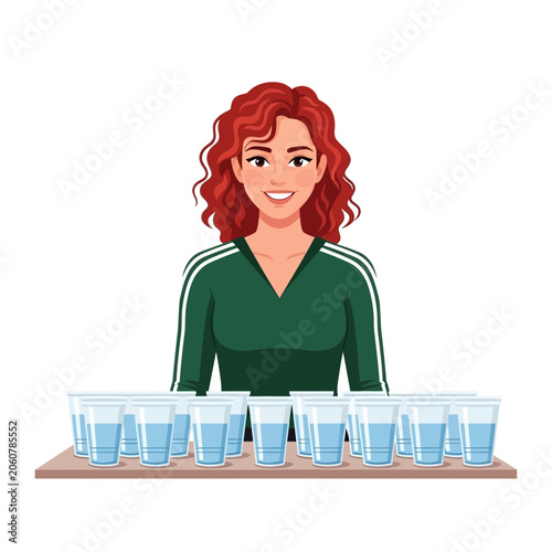 Obraz na plátně Female Cheerleader Serving Water at Marathon Hydration Table