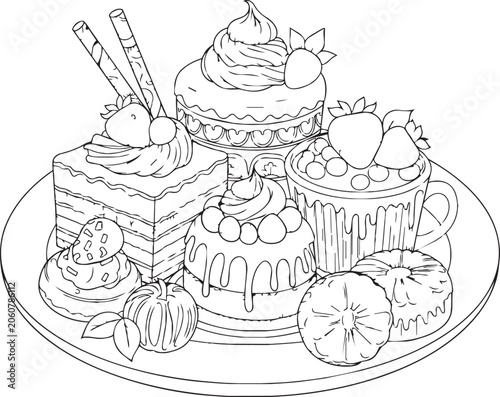 Assorted delicious pastries and cakes arranged on a platter with delicate details for culinary design