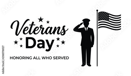 Veterans Day Soldier Saluting American Flag Graphic Isolated on White