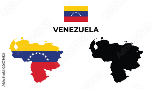 Venezuela Flag Map Illustration Isolated on White Background