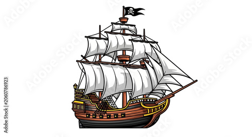 Foto Pirate ship sailing on ocean, vintage sailing vessel, nautical background