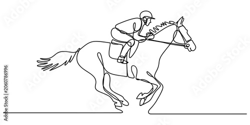 Foto Continuous line drawing of a jockey riding a fast horse