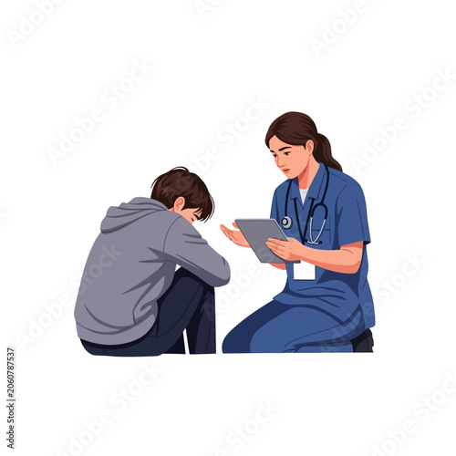 Female Emergency Psychiatric Response Worker with Tablet