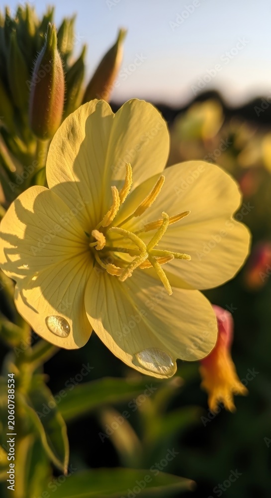 Obraz premium Evening Primrose in Golden Light - A Delicate Floral Portrait.