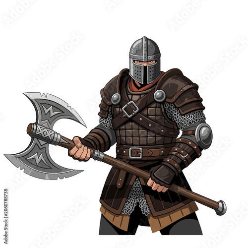 Bild auf Leinwand Barbarian Mercenary Knight with Battle Axe