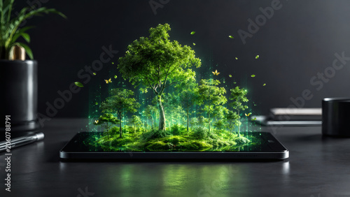 Eco Forest Hologram on Tablet