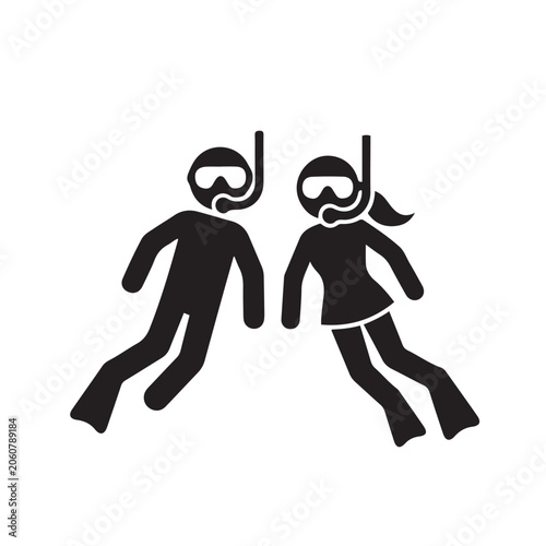 Scuba divers in diving gear. couple. man and woman diving together. vector illustrations