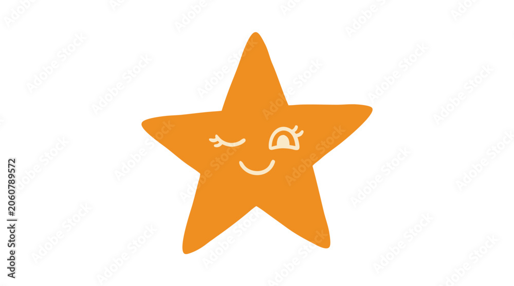 Obraz premium Cute cartoon orange star character winking with a happy smile isolated on transparent background
