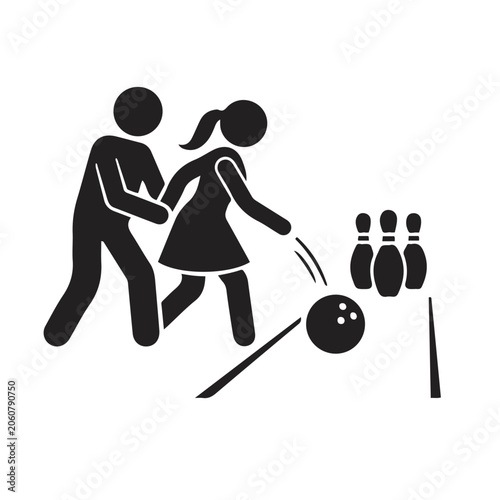 Couple Playing Bowling Together Leisurely.