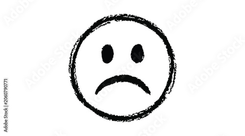 Tableau sur toile Handdrawn sketchy black sad face emoji symbol drawn with chalk isolated on trans