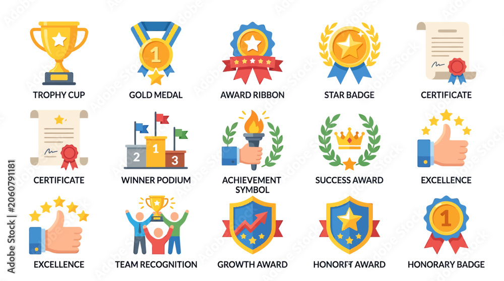 Fototapeta premium Various awards and certificates on display for recognition purposes