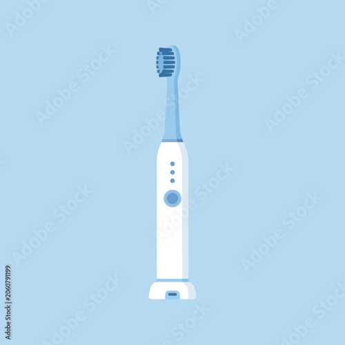 A flat vector illustration of a blue electric toothbrush