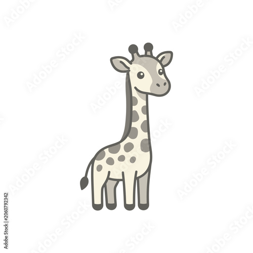 Sweet baby giraffe cartoon character on white background.