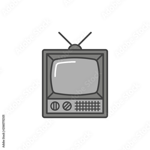 Vintage television set icon with antenna on white background.