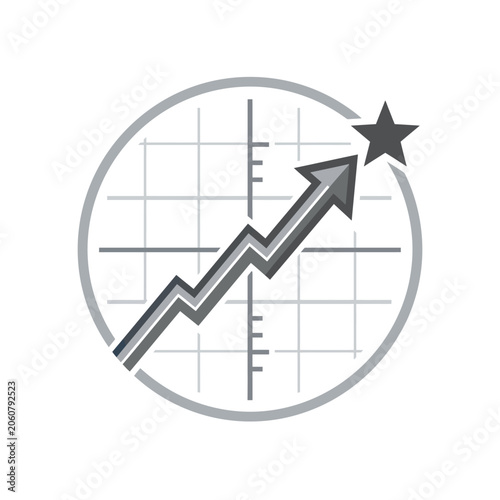 Circular grid with rising zigzag arrow and star.