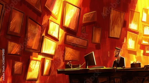 Modern Digital Artist Working with Multiple Screens in Bright Creative Studio