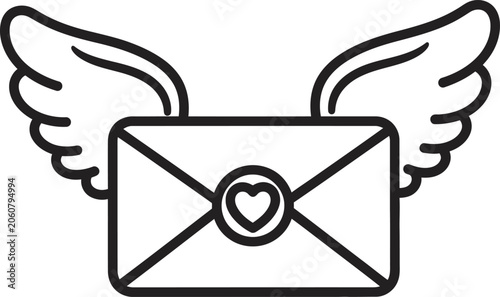Love letter icon with wings and heart